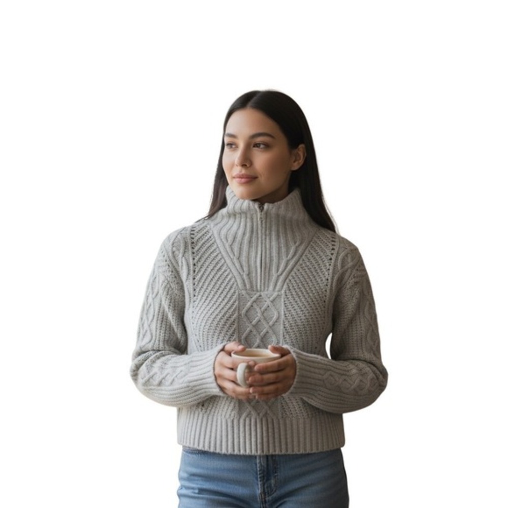 Sincerely Jules NWT Cable Knit Quarter Zip Cozy Cropped‎ Sweater S Preppy Y2K